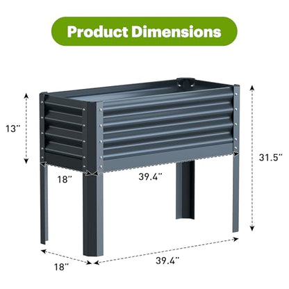 Galvanized Raised Garden Bed with Legs, 40x18x31.5inch Large Metal Elevated Planter Box for Outdoor, Patio, Balcony, Black