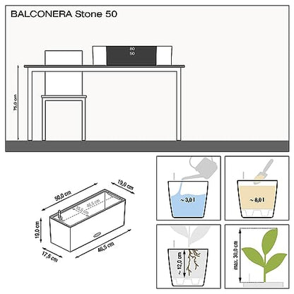 Lechuza BALCONERA Stone 50 Stone Grey, Self-Watering Window Box (Railing Planter), H7.5 L19.7 W7.5 in - color: Gray, style: 50