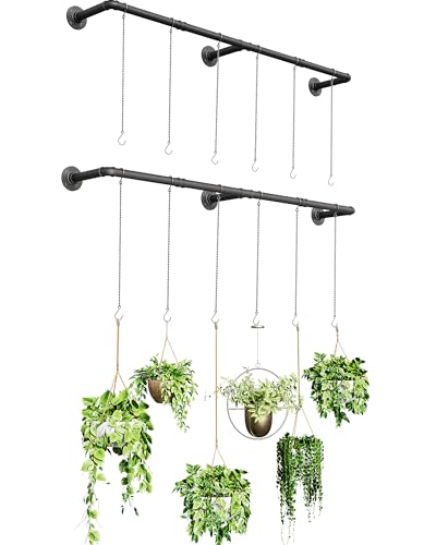 SOFITORG 65.7" Metal Plant Hanging Rod, 6 Chains, 2 Pack, Pots Not Included - color: Black, size: 65''-2 Packs