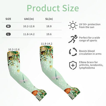 FISHEAL Sun Protection Gardening Sleeves - Women Men UV UPF 50+ Cooling Arm Sleeves with Thumbholes Farming Fishing Outdoors - color: Green Dragonfly, size: Large