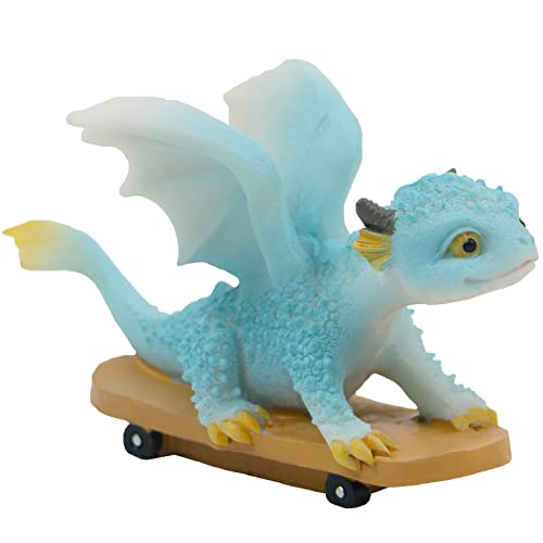 Dragon Statue on Skateboard - Mini Figurine, Resin Home Decor, Cute Ornament, Lucky Animal Garden Statue for Micro Landscape - color: Skateboarding