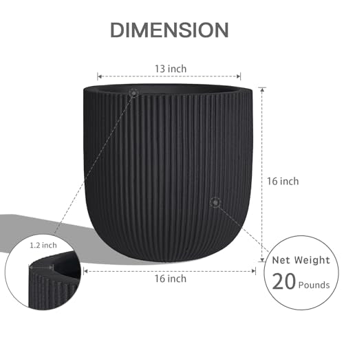16" Pillar Fluted Planter - Handmade Fiberglass Composite - color: Black, size: Pillar