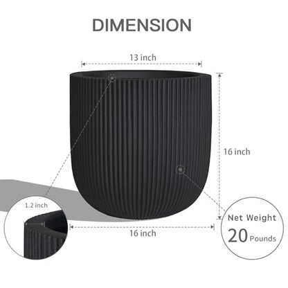 16" Pillar Fluted Planter - Handmade Fiberglass Composite - color: Black, size: Pillar