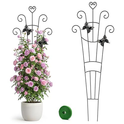 MEILIDY 32.6 Inch Expandable Plant Trellis with Tape Tie, Black, 2 Packs