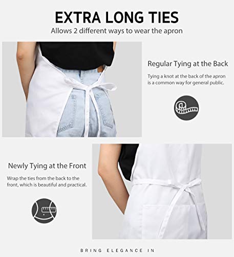 Syntus Apron for Men Women, Adjustable Cooking Kitchen Apron with 2 Pockets - color: Basic White, style: 2 Polyester
