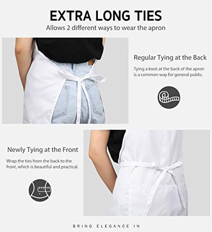 Syntus Apron for Men Women, Adjustable Cooking Kitchen Apron with 2 Pockets - color: Basic White, style: 2 Polyester Blend