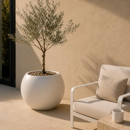 Marlo Fiberstone Round Planter, Matte Finishes (L, Cream White) - color: Cream White, size: 21.3"D x 16.5"H
