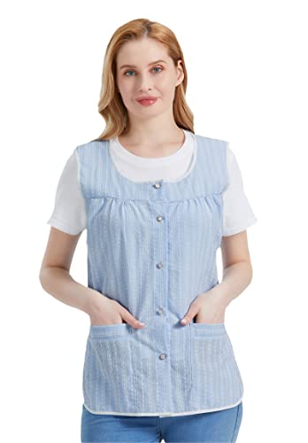 Nanxson Cobbler Aprons for Women with Pockets Smock Apron with Buttons - color: Blue Stripes, size: Medium