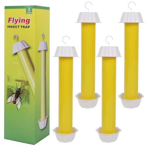 Fly Stick Sticky Fly Traps for Indoors Outdoor 4pk, Sticky Hanging Fly Stick, Flying Insect Trap, wasp Trap（Yellow 4PCS） - color: yellow 4PCS