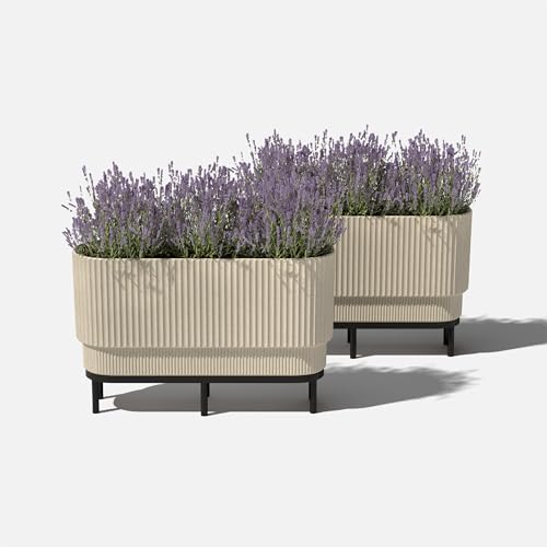 Veradek Demi Series Raised Long Planter - Wide Planter with Stand - color: Sand/Black, size: 30 inch - 2 Pack