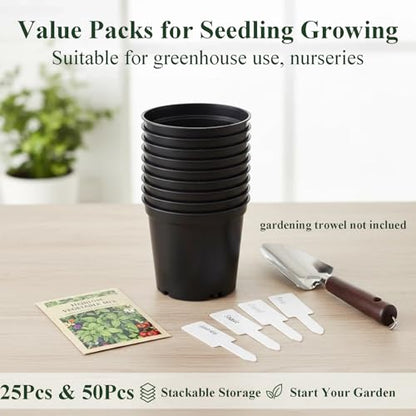 25 Packs Nursery Pots for Plants 4 Inch Seedling Pots with Drainage Holes - size: 4 Inch