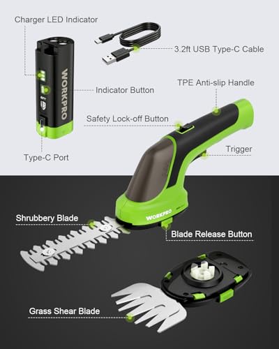 WORKPRO 3-in-1 3.6V Cordless Hedge Trimmer with 37" Wheeled Extension Pole - size: Long Handle Grass Shear