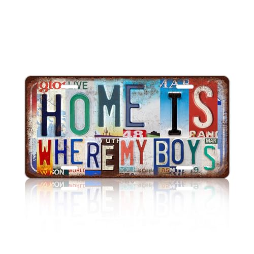 Vintage Family Wall Decor Home Is Where My Boys Are License Plate - color: plate-A-04