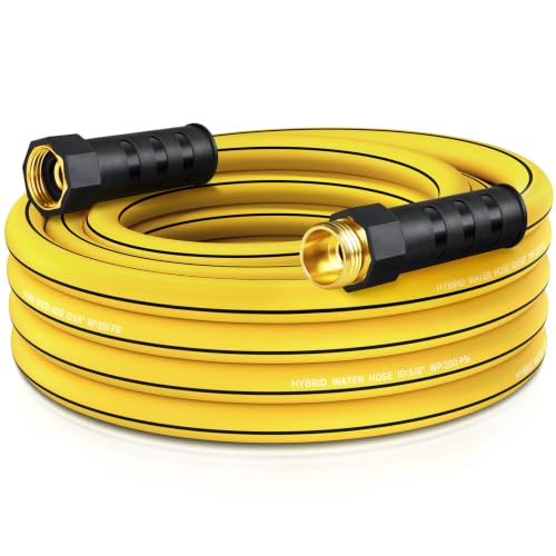 Heavy Duty Garden Hose 25ft, NON-EXPANDABLE Flexible Water Hose, Kink Resistant Lightweight Hybrid Hose, Leakproof Hose Male to Female Fittings - color: Black+Yellow, size: 25ft