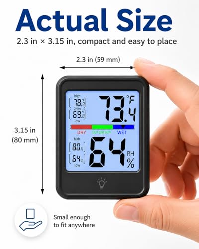 Indoor Thermometer Hygrometer for Home, 24-Hour MAX/MIN, 10s Backlight