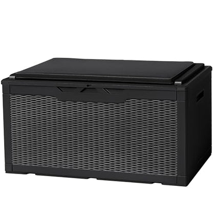 Flamaker Deck Box 98 Gallon Waterproof Resin Storage Box with Cushion - color: Black, size: 98 Gallon