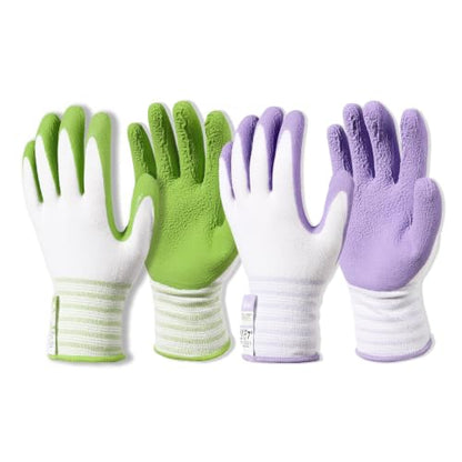 Gardening Gloves, Bamboo Fiber, Touch, Breathable, Rubber Coated, Green & Purple, S to XL - size: Medium