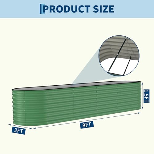 Garvee 2 Pack 8x2x2ft Galvanized Raised Garden Bed, Oval Metal Planter Box - color: Green-oval, size: 8x2x2ft 2pcs