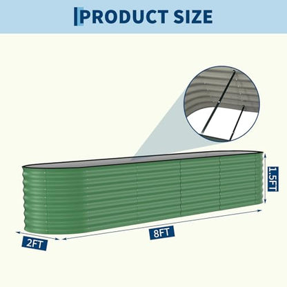 Garvee 2 Pack 8x2x2ft Galvanized Raised Garden Bed, Oval Metal Planter Box - color: Green-oval, size: 8x2x2ft 2pcs
