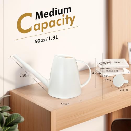 60 oz Watering Can, Watering Can Indoor Plants, Long Spout Small Water can - color: White