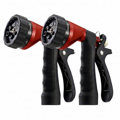 GREEN MOUNT Water Hose Nozzle 2-Pack, Zinc Alloy Garden Spray Nozzle with Adjustable Spray Patterns, Leakproof Rustproof Trigger Lock for Outdoor Cleaning & Car Wash, Red & Red - color: Red & Red