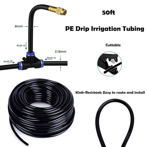 50ft Drip Irrigation System with 18pcs Misting Sprinkler Kit