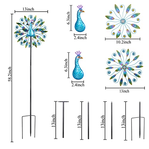 Stargarden 58 Inch Peacock Wind Spinner-Double Wind Sculpture - color: Peacock