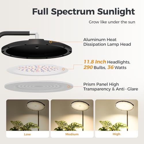 Bamworld Hanging Grow Light for Indoor Plants 12in Large Head Full Spectrum