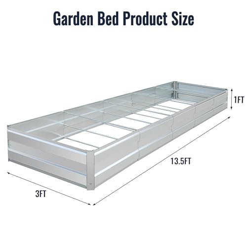 Galvanized Raised Garden Bed Kit, Metal Planter for Vegetables & Herbs, 13.5x3x1FT, Easy Assembly - size: 13.5x3x1FT