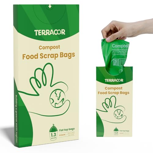 1.3 to 1.6 Gallon Compostable Trash Bags, 35 Count Green Compost Bags for Countertop Bin, Food Waste, Dispenser Packs Organic Biodegradable Bags BPI Certified Meet ASTM D6400 Standard - color: Flat Top-1.3 Gal-35 Bags