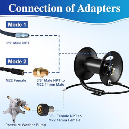 M MINGLE Pressure Washer Hose Reel 200ft x 3/8" / 350ft x 1/4", 4000 PSI - size: 200FT