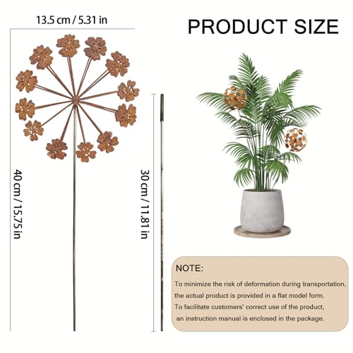 Rustic Dandelion Garden Stakes 2 Pack, 3D Rusty Metal Flowers Sculpture - color: Style 2