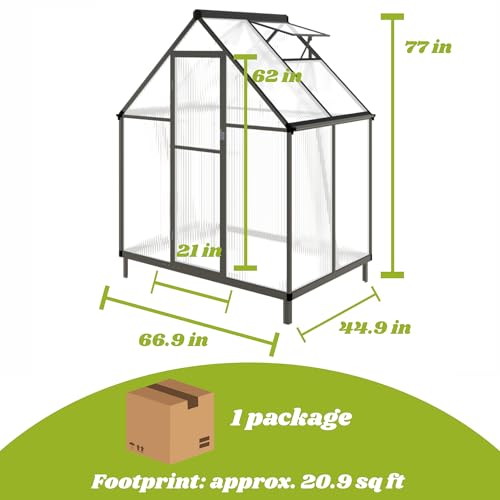 6x4FT Outdoor Greenhouse with Roof Vent, Charcoal Black - color: Charcoal Black, size: 6×4FT
