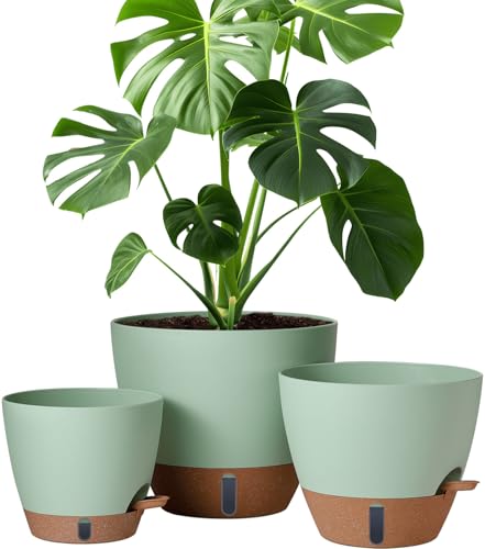 8/10/12 Inch Self Watering Pots for Indoor/Outdoor Plants with Drainage - color: Green, size: 12/10/8 Inch