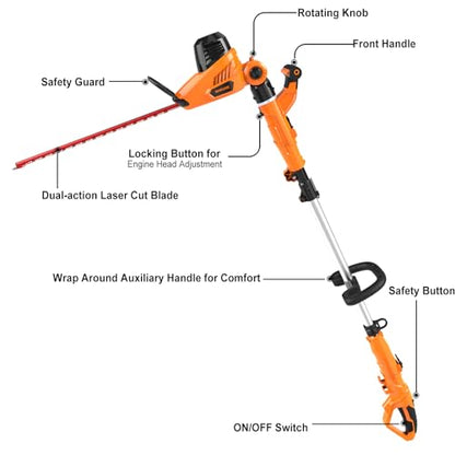 GARCARE 2 in 1 Hedge Trimmer Corded 4.8A Telescopic Pole Hedge Trimmer