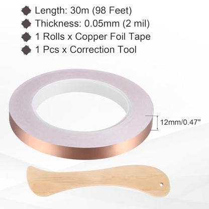 Copper Foil Tape 0.47" x98FT Single Conductive Adhesive Tape - size: 0.47 Inch x 98 FT
