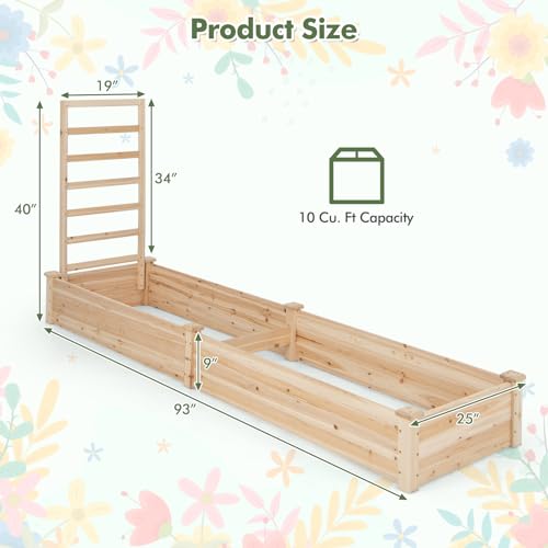 HAPPYGRILL Raised Garden Bed with Trellis & Divided Space - size: 93” x 25” x 40”