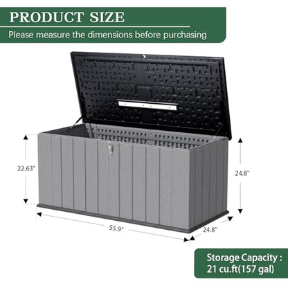 Outdoor Storage Shed, Resin Waterproof Storage Cabinet, Large Deck Box with Smooth-Opening Lid, UV Resistant & Windproof for Patio Garden Backyards, 21 Cu.Ft Dark Grey