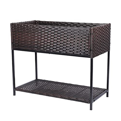 Rattan Wicker Raised Storage Garden Bed 3x1.5x2.5 ft Planter Box - color: Brown