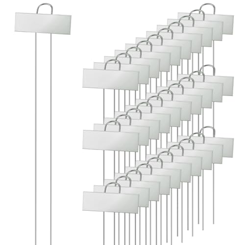 Duraaamo 30 Pcs Metal Large Plant Label Stakes 21" H Garden Labels Marker Sign Reusable Metal Name Stakes Plant Tags for Outdoor Garden Waterproof Seedlings Herbs Vegetable Greenhouse Sliver