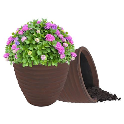 Sunnydaze Ribbed 13'' Plastic Planter Pot for Plants, Rust, 2pk - size: 16 in