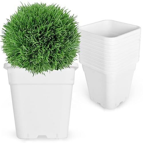 10-Pack 5 Gallon Square Planter Nursery Pots, Flower Plant Container Injection Molded Plastic Nursery Pot Gardening Pots for Indoor Outdoor Vegetables, Succulents, White - color: White, size: Square-5Gallon-10pcs