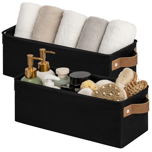 StorageWorks Narrow Storage Bins, Toilet Paper Storage, Black, 2-Pack - color: Black, size: 15"L x 6"W x 5"H