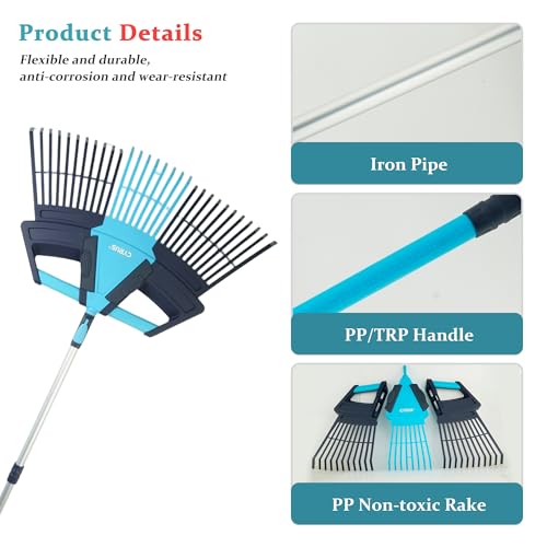 CYRUS 3-in-1 Garden Leaf Rake Adjustable PP Plastic 30-Tine Yard Rake
