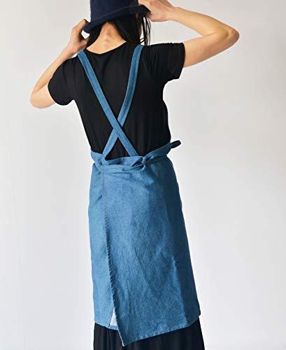 Cute Denim Matching Apron for Kids and Adults, Cook Art Paint Garden - color: Blue, size: Adult (One Size)