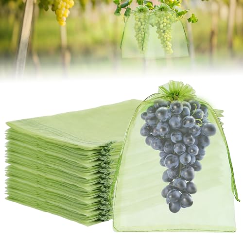 100PCS 8"x12" Fruit Protection Bags, Reusable Drawstring Mesh Fruit Covers Bags for Garden Trees – Green Fruit Netting Bags for Vegetables, Apples, Peaches, Grapes, Tomatoes, Citrus - size: 8x12 Inch