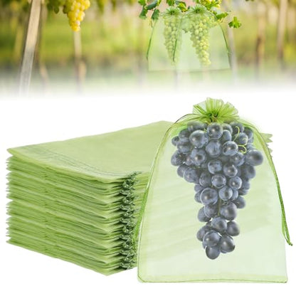 100PCS 8"x12" Fruit Protection Bags, Reusable Drawstring Mesh Fruit Covers Bags for Garden Trees – Green Fruit Netting Bags for Vegetables, Apples, Peaches, Grapes, Tomatoes, Citrus - size: 8x12 Inch