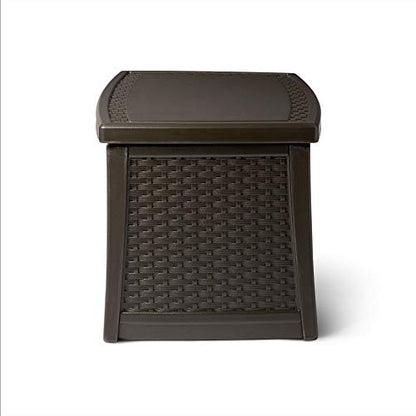 Suncast 30 Gallon Resin Outdoor Patio End Table Storage Box, Java, Made in the USA - color: Java