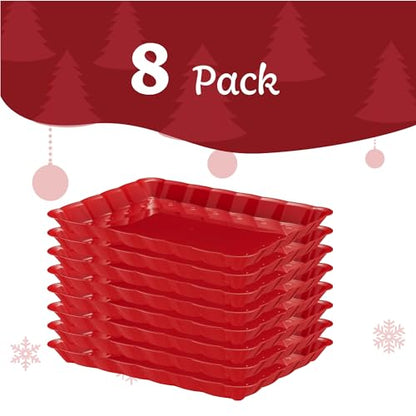 Plasticpro Plastic Serving Trays - Serving Platters Rectangle 9X13 Disposable Party Dish Includes 8 Red Christmas Trays - color: Red
