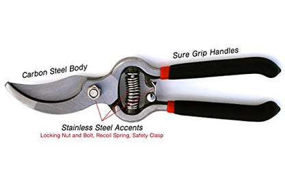 GARDEN GURU Classic Bypass Pruning Shears Clippers – Heavy Duty Forged Steel Garden Pruners – Safety Lock – Non Slip Comfort Grips – Cuts up to 1” Diameter – Professional Bypass Pruners for Gardening - size: 1 Pack, style: Bypass Pruner (Black)